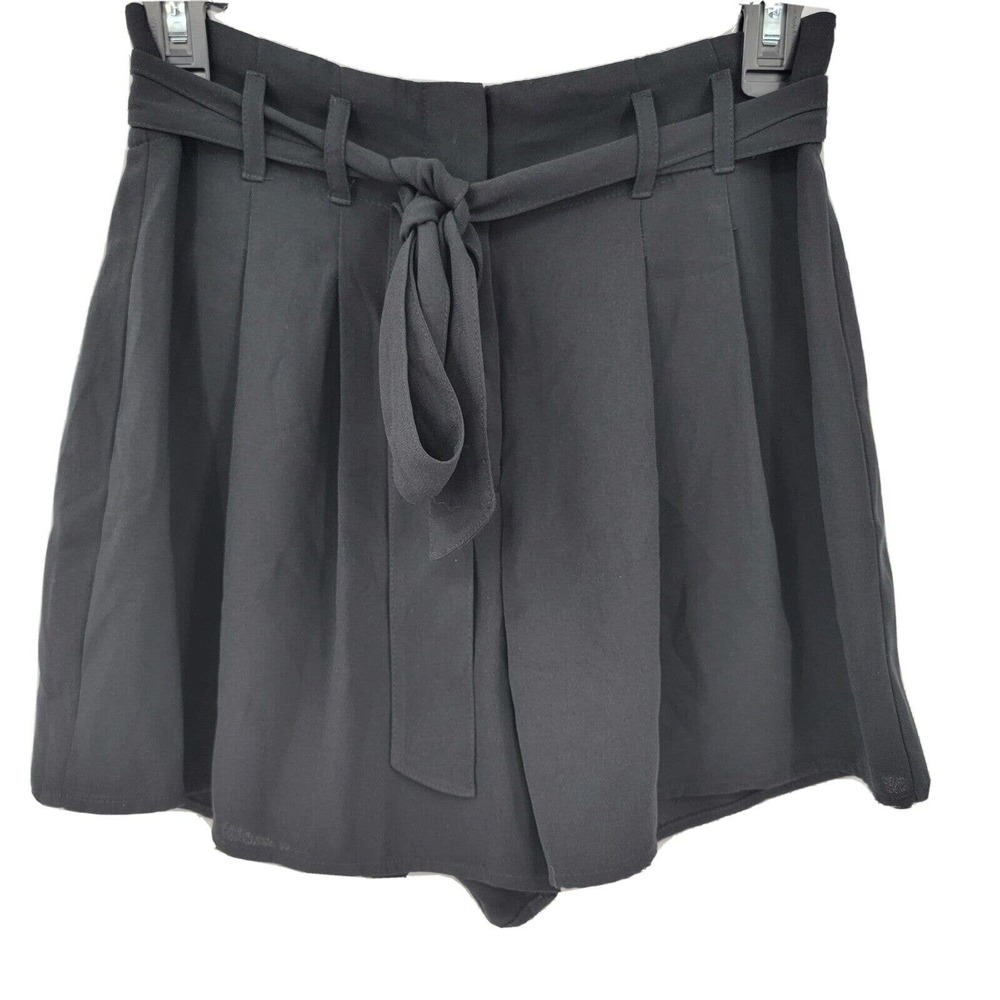 Leith Women's Small High Waisted Belted Black Paperbag Flowy Short Shorts
